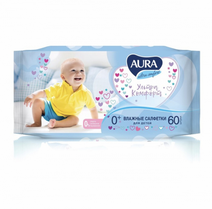 картинка АУРА, САЛФЕТКИ влажные "Ultra Comfort" (60 шт.) от магазина Радуга детства