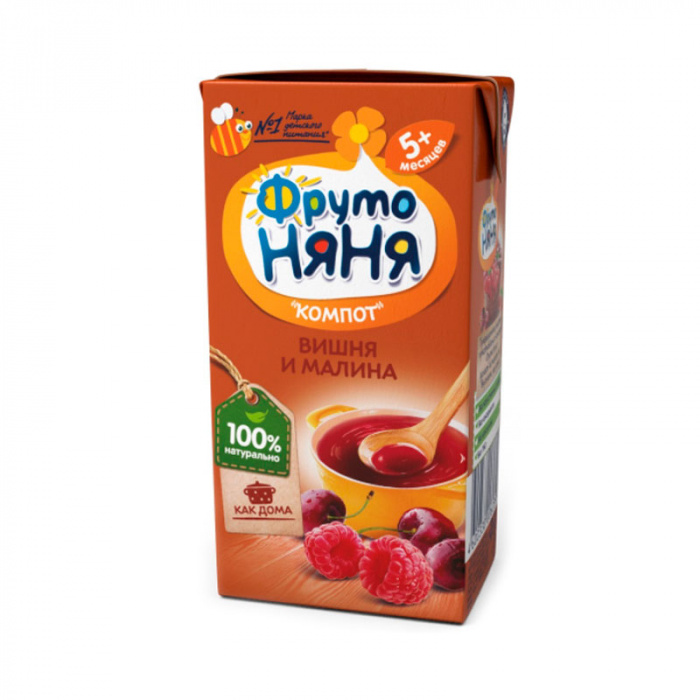 картинка ФРУТОНЯНЯ, КОМПОТ вишня-малина (0,2л) от магазина Радуга детства