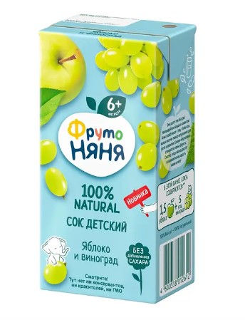 картинка ФРУТОНЯНЯ, НЕКТАР яблоко-виноград осв. (500 мл)  от магазина Радуга детства
