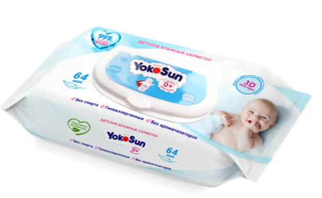 картинка YokoSun, САЛФЕТКИ влажные для детей (64 шт) от магазина Радуга детства