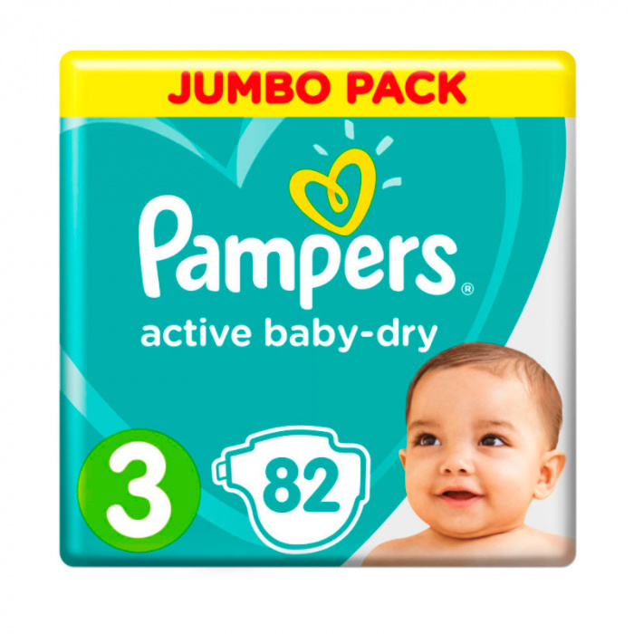 картинка PAMPERS ACTIVE BABY, подгузники Миди Джамбо (6-10 кг), (82 шт.)  от магазина Радуга детства
