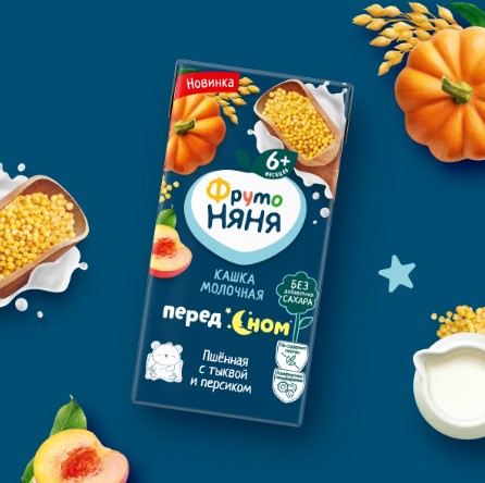 картинка ФРУТОНЯНЯ, КАША мол. пшённая тыква-персик (200г), (тетрапак) от магазина Радуга детства