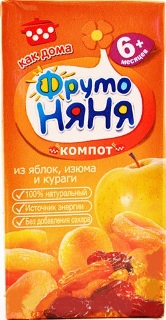 картинка ФРУТОНЯНЯ, КОМПОТ яблоко-изюм-курага (0,2л) от магазина Радуга детства