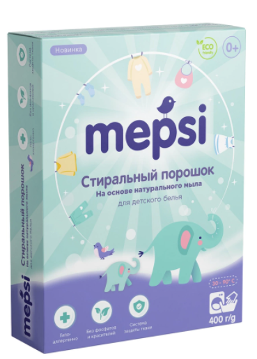 картинка MEPSI, ПОРОШОК для детского белья на основе натурального мыла (400 гр) от магазина Радуга детства