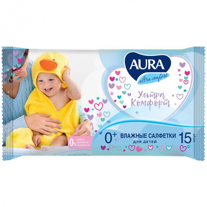 картинка AURA, САЛФЕТКИ влажные "Алоэ+витамины" (15 шт.) от магазина Радуга детства
