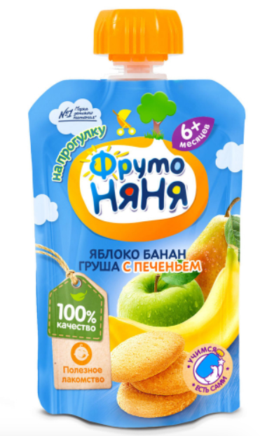 картинка ФРУТОНЯНЯ, ПАУЧ десерт яблоко/груша/банан/печенье (90 г) от магазина Радуга детства