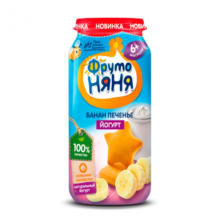 картинка ФРУТОНЯНЯ, ПЮРЕ банан, печенье, йогурт (250 г) от магазина Радуга детства