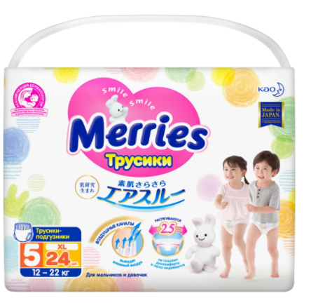 картинка MERRIES, ТРУСИКИ размер ХXL, 12-22 кг (24 шт) от магазина Радуга детства
