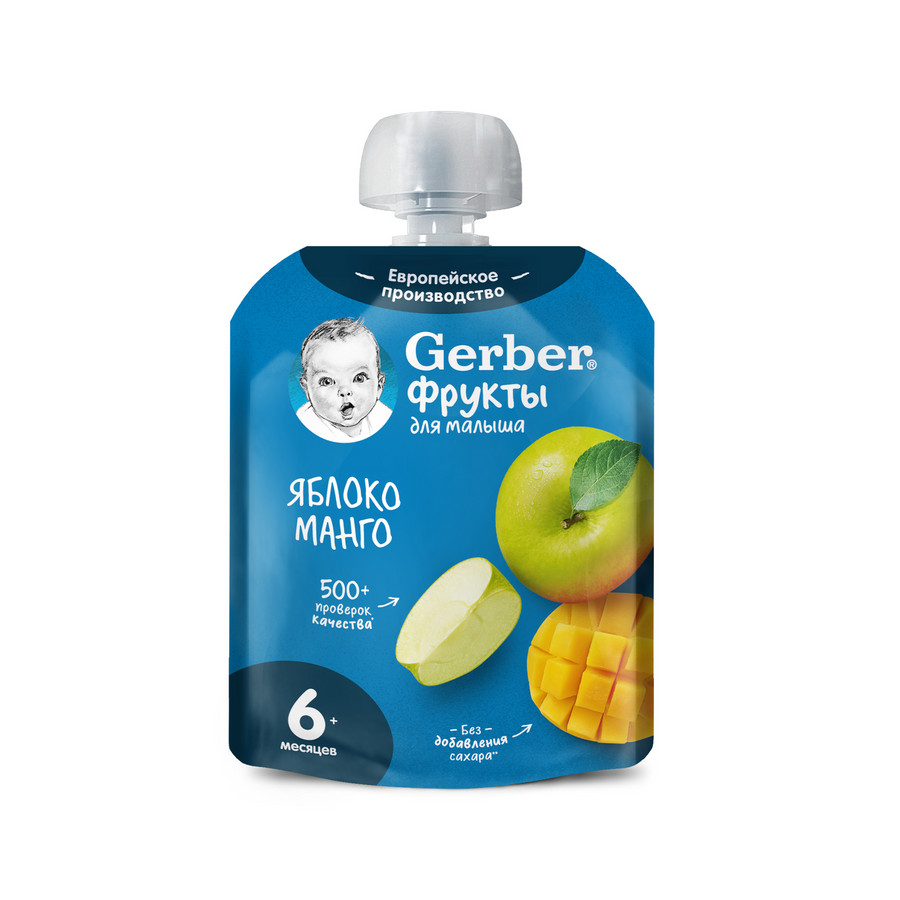 картинка GERBER, ПЮРЕ "Яблоко-манго" с 4 мес. (90 г) ПАУЧ от магазина Радуга детства