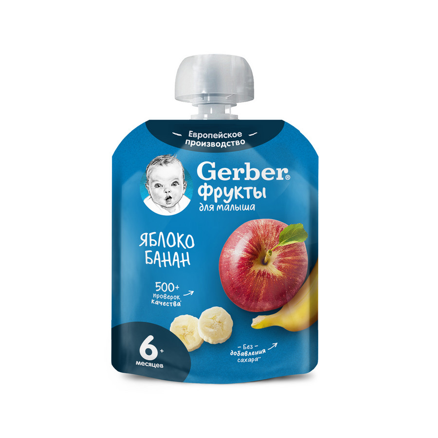 картинка GERBER, ПЮРЕ "Яблоко-банан" с 4 мес. (90 г) ПАУЧ от магазина Радуга детства