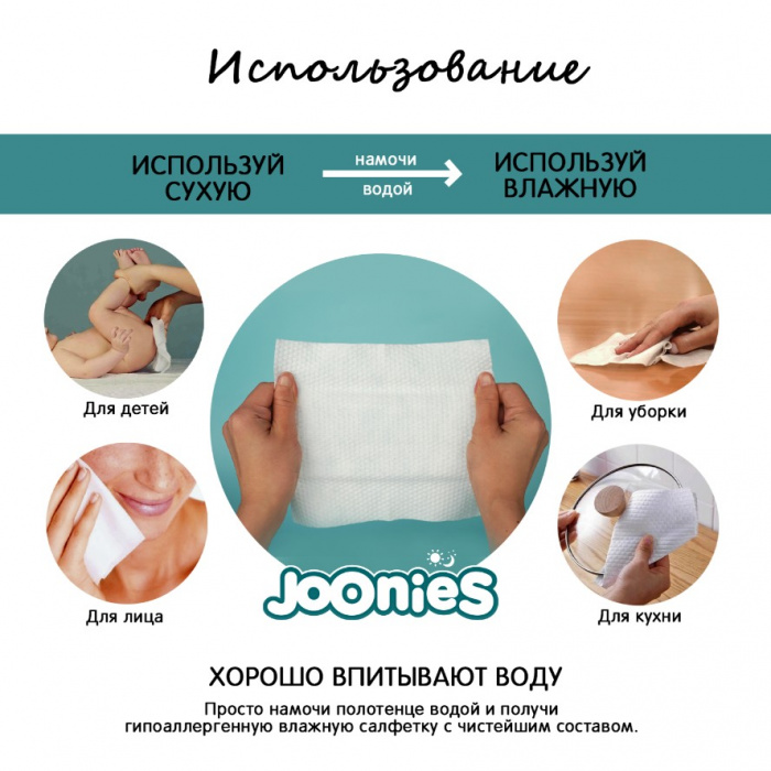 картинка JOONIES, ПОЛОТЕНЦЕ одноразовые 60 шт от магазина Радуга детства