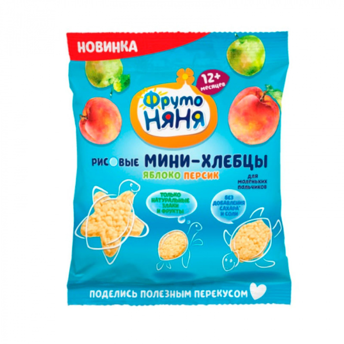 картинка ФРУТОНЯНЯ, МИНИ-ХЛЕБЦЫ рисовые с яблоком и персиком (30 гр) от магазина Радуга детства