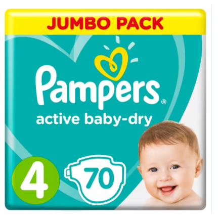 картинка PAMPERS ACTIVE BABY, подгузники Макси Джамбо (8-14 кг), (70 шт.)  от магазина Радуга детства