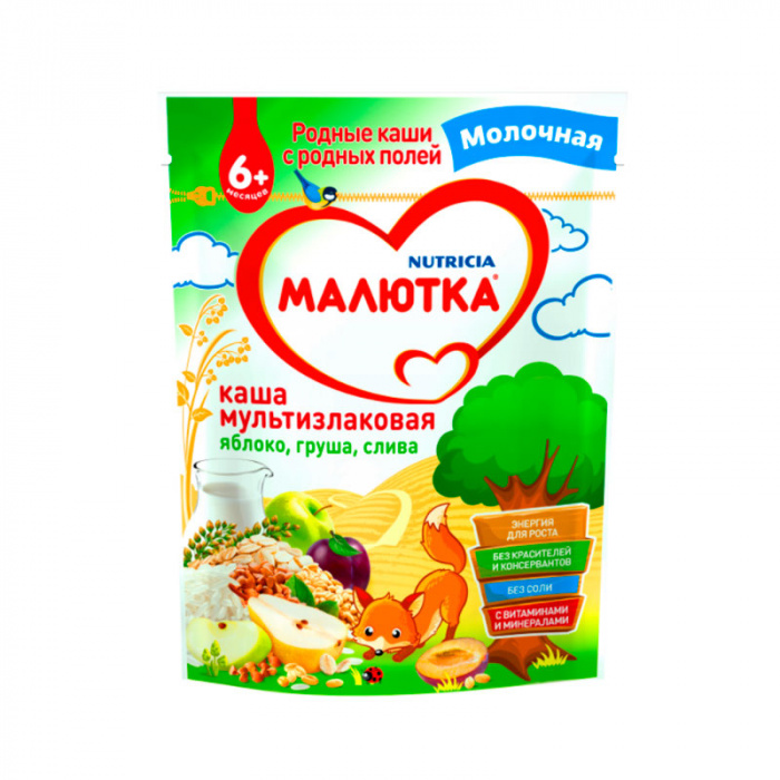 картинка МАЛЮТКА, КАША мол. мультизлаковая яблоко-груша-слива (220г) от магазина Радуга детства
