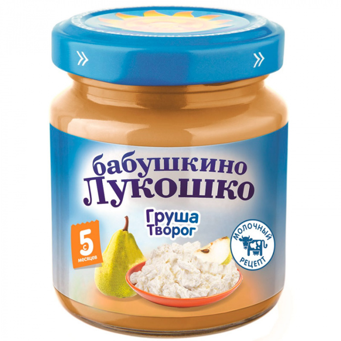 картинка БАБУШКИНО ЛУКОШКО, ПЮРЕ груша-творог (100 г) от магазина Радуга детства