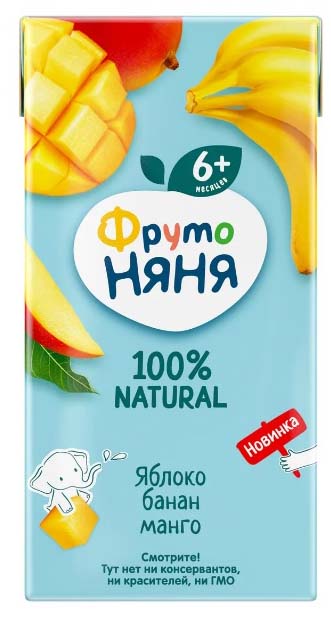 картинка ФРУТОНЯНЯ, НЕКТАР яблоко-банан-манго (200 мл) от магазина Радуга детства