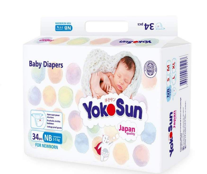 картинка YokoSun, ПОДГУЗНИКИ размер NB, 2-5кг (34 шт) от магазина Радуга детства