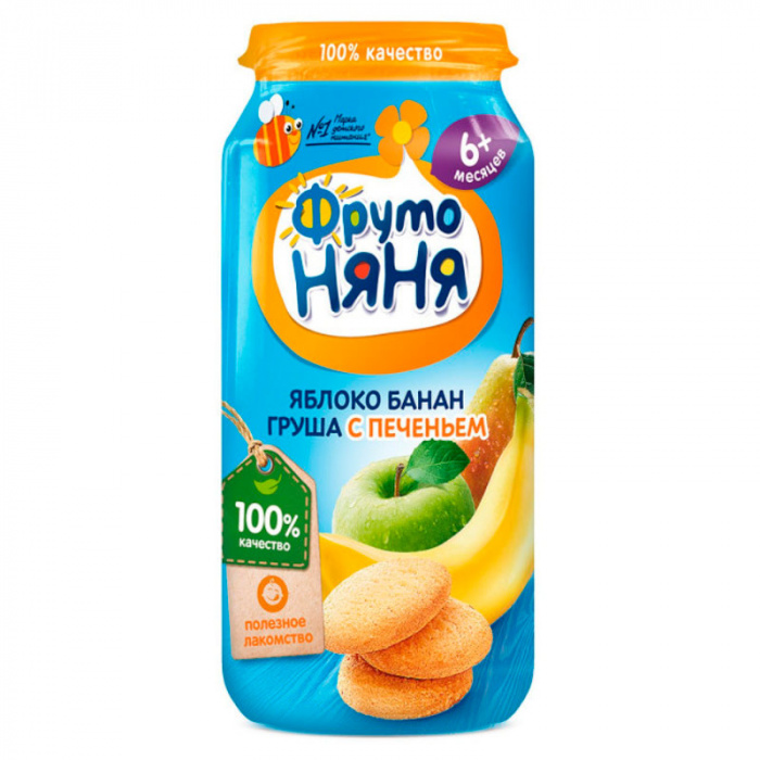картинка ФРУТОНЯНЯ, ПЮРЕ яблоко-банан-груша-печенье, натур. (250 г) от магазина Радуга детства